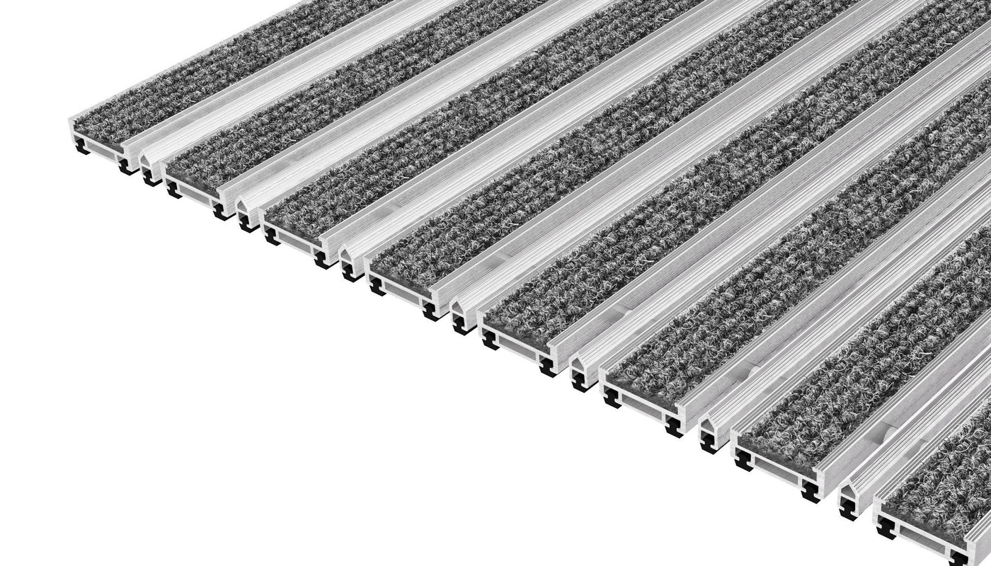 Top Clean Stabil Aluminum Entrance Matting - 12mm with Ribbed Carpet & Scraper Bar