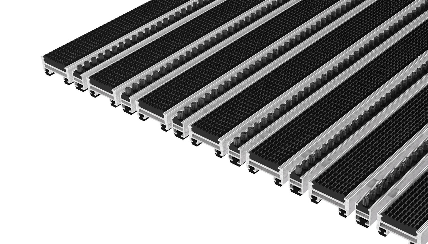 Top Clean Stabil Aluminum Entrance Matting - 17mm with Grooved Rubber & Brush Strip