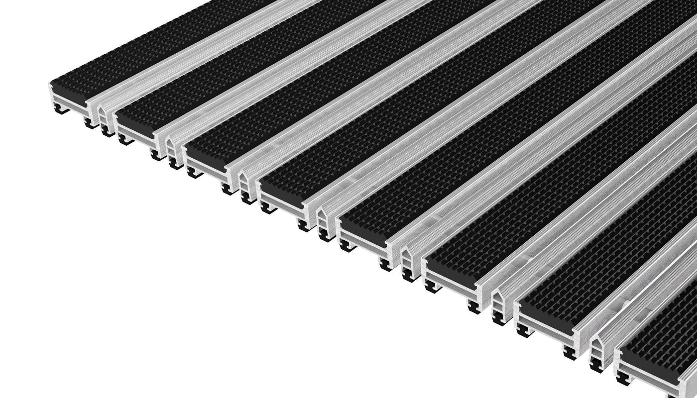 Top Clean Stabil Aluminum Entrance Matting - 17mm with Grooved Rubber & Scraper Bar