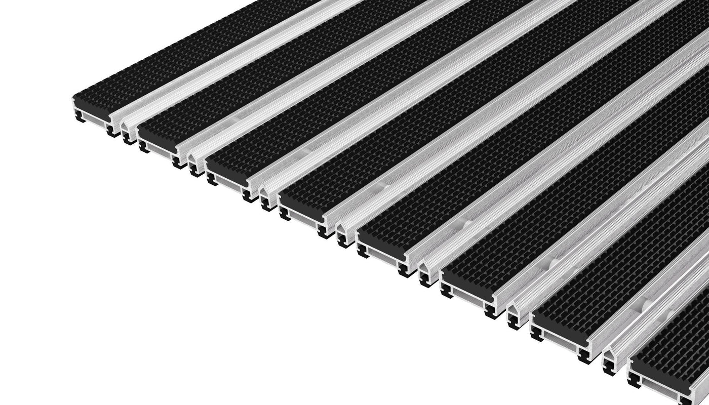 Top Clean Stabil Aluminum Entrance Matting - 12mm with Grooved Rubber & Scraper Bar