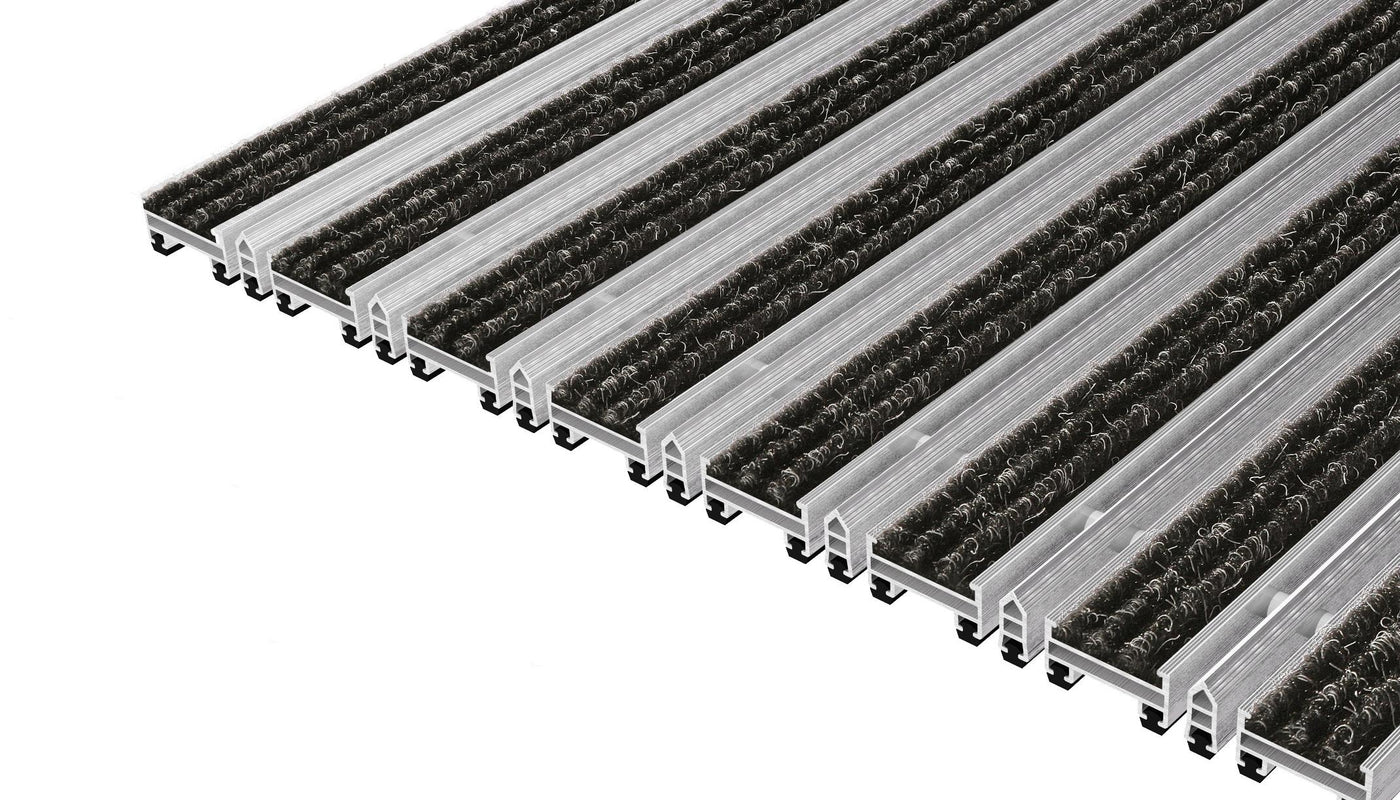 Top Clean Trend Aluminum Entrance Matting - 17mm with Ribbed Carpet & Scraper Bar