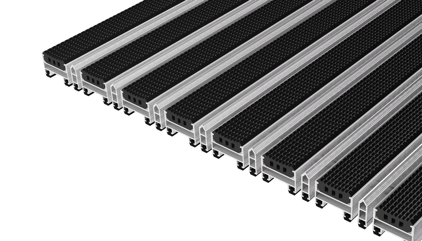 Top Clean Trend Aluminum Entrance Matting - 22mm with Grooved Rubber & Scraper Bar