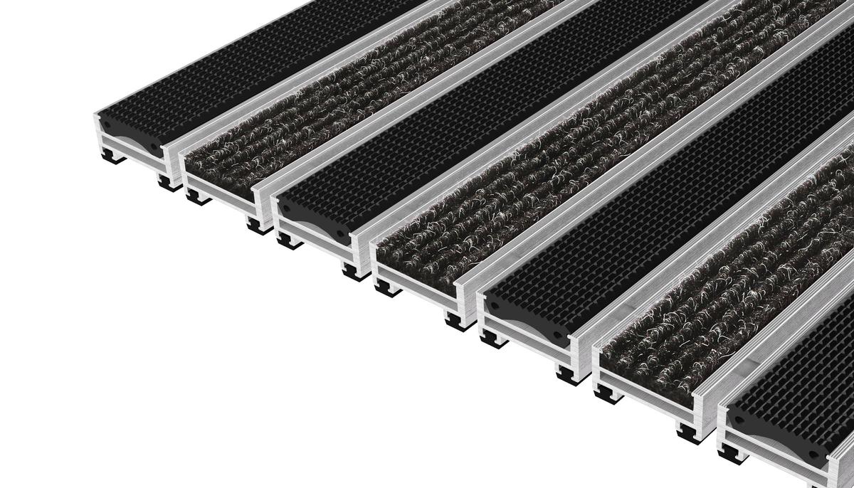 Top Clean Objekt Aluminum Entrance Matting - 22mm with Ribbed Carpet & Grooved Rubber