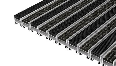 Top Clean Trend Aluminum Entrance Matting - 27mm with Ribbed Carpet & Grooved Rubber