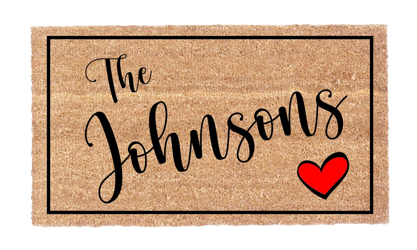 Personalized Family Name Heart Doormat